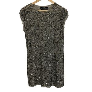 All Saints Sequin Beaded Cocktail Dress Sz 4 Grey Silver Party Vacation Event